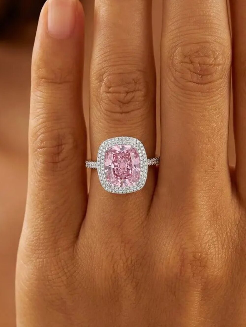 NEW 18k White Gold Pink Sapphire Diamond Ring Large Statement Ring